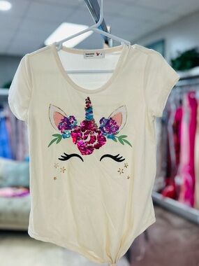 Beautees Cream Unicorn Sequin Short Sleeve Tee